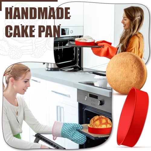 Teenyyou 2 Pcs Silicone Cake Pan Round Baking Cake Molds Non-stick Quick Release Suitable for Cheesecake Puddings Party Favors(Red,10 Inches)