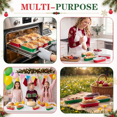 Qunclay 300 Pcs Mini Loaf Pans with Lids 6.8 oz Aluminum Foil, Red Green - color: Red Green