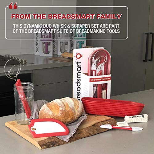 Breadsmart Artisan Bread Whisk and Bench Scraper Duo - Essential Dough Mixer Tools - Sourdough Bread Baking Supplies - color: Red