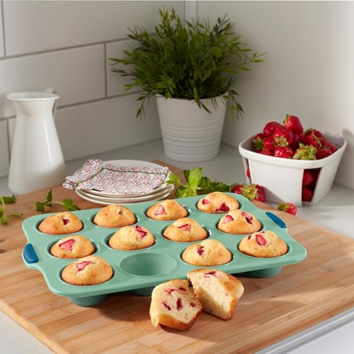 Starfrit 12-Cup Silicone Muffin Pan, Metal Frame, BPA-Free, Green - size: 12 muffins pan