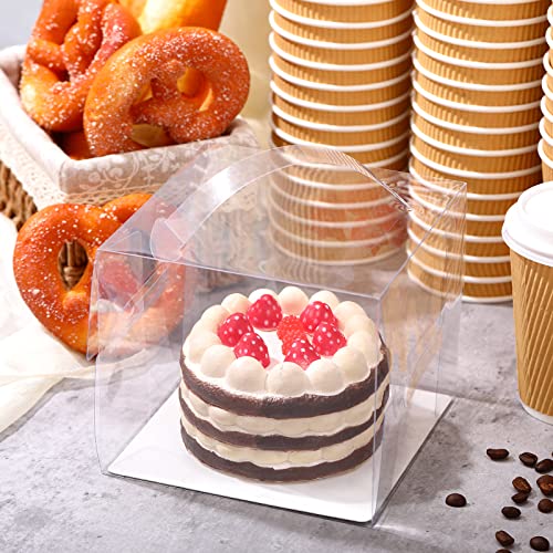 32 Pcs 6 x 6 x 5 Inch Clear Cake Box with Handle