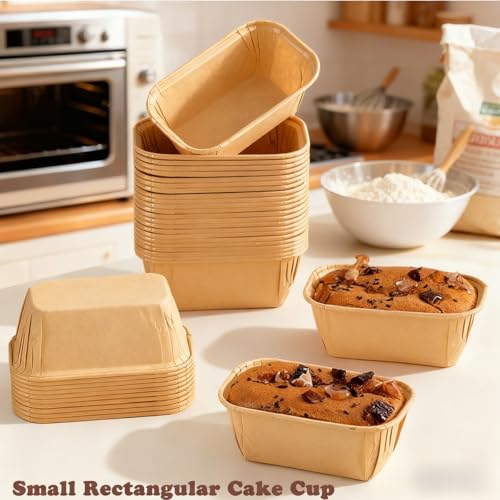 50 Pcs Mini Loaf Pan Liners Disposable Paper Baking Pans - color: Small-rectangular-50-B