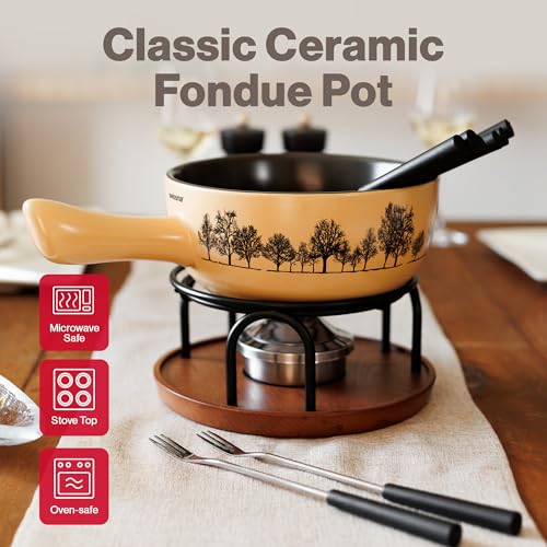 Swissmar Jura Ceramic Cheese Fondue Set, 9-Piece, 2.65 Liter, White Color - color: Jura Fondue Set