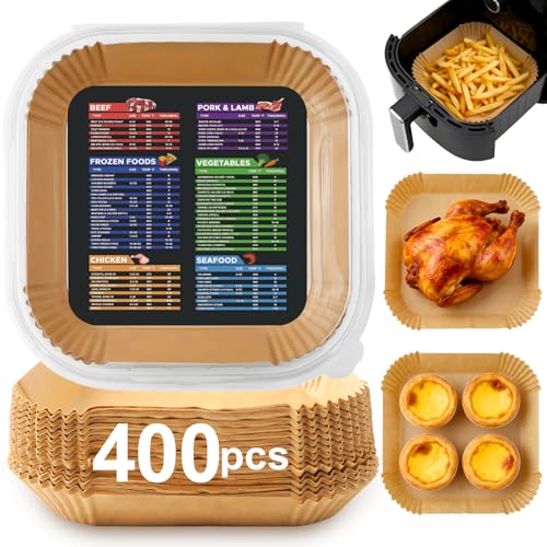 400 Pcs Air Fryer Liners Disposable, 8” Square Unbleached Heavy Duty Air Fryer Paper Liners, Parchment Paper for 5-8 qt Airfryer Basket, Non-Stick & Non-Leak Airfryer Liners for Deep Fryer Accessories - size: 8" Square