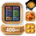 400 Pcs Air Fryer Liners Disposable, 8” Square Unbleached Heavy Duty Air Fryer Paper Liners, Parchment Paper for 5-8 qt Airfryer Basket, Non-Stick & Non-Leak Airfryer Liners for Deep Fryer Accessories - size: 8" Square