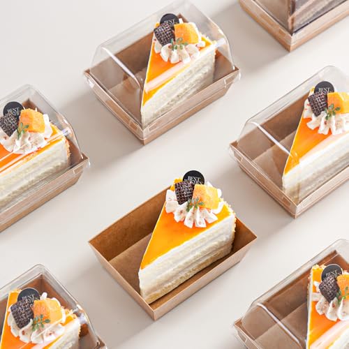 50 Pcs Small Charcuterie Boxes with Clear Lids - To Go Paper Rectangle Charcuterie Box, 5-in Disposable Food Containers,Dessert Boxes for Cookie, Cake Slice Strawberries (Brown) - color: Brown