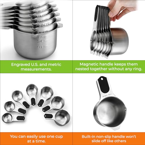 Spring Chef Magnetic Stainless Steel Measuring Cups Set of 7 Patented Black - color: Black