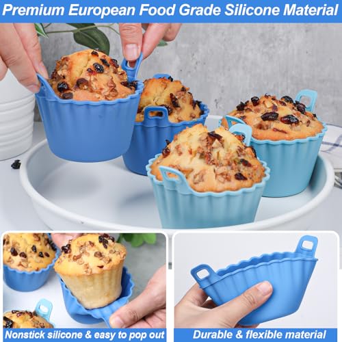 Koluti Reusable Silicone Baking Cups Set of 4, Nonstick Muffin Cupcakes Mold with Double Handle, BPA Free, Small Round Air Fryer Cupcake Liners, 2 Color - size: Large Size Round-2Colors-4Set