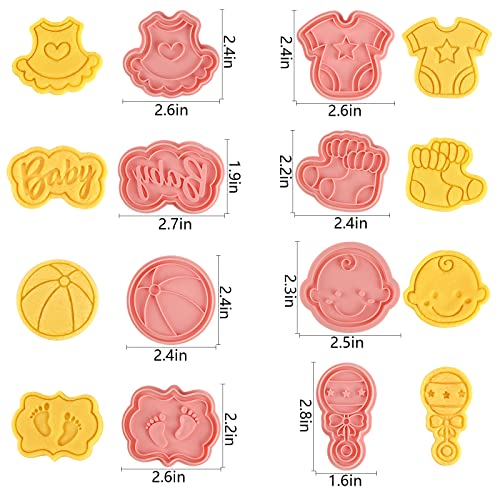 Baby Shower Cookie Cutters Set, 8 Pcs Cookie Cutter with Plunger Stamps, Cute Cookie Cutters for Baby Shower Biscuit Cheese Baking - color: Baby Shower Cookie Cutters With Plunger Stamps