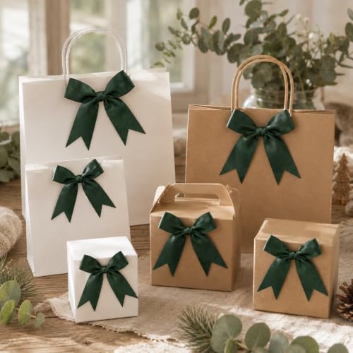 50 Pcs Twist Tie Bows for Treat Bags and Gift Wrapping, Dark Green - color: Green Hunter