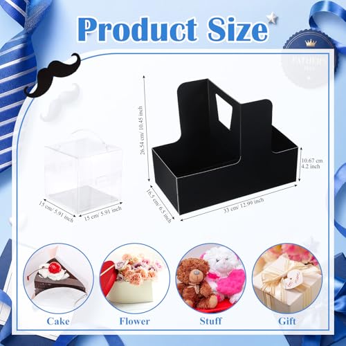 Qinyoung 12 Sets Father's Day Flower Box Cake Flower Gift Boxes with 12 Pcs Transparent PVC Cake Boxes for Men Birthday Wedding Bachelorette Bridal Shower Party Favor - color: Black