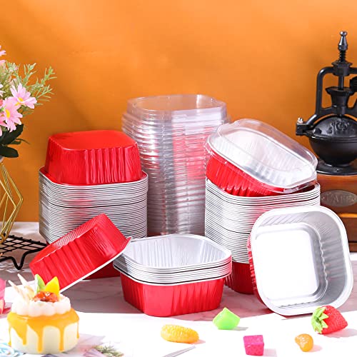 Aoriher 300 Pieces 10 oz Mini Cake Pans with Lids,Red - color: Red