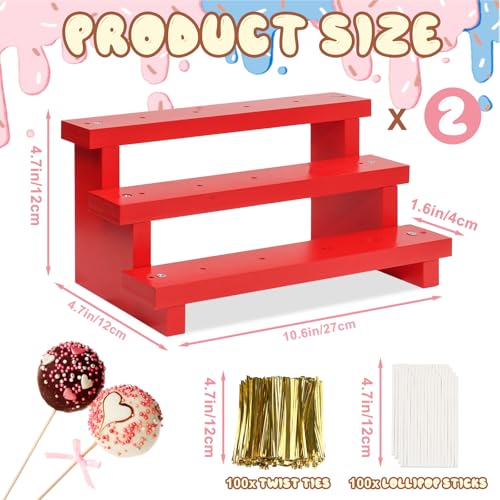 3 Tier Cake Pop Stand, 2 Pack Red 17 Hole Wood Lollipop Display Rack - color: Red-2P-17 Hole