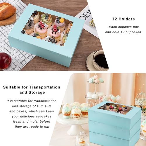 Hoewina 6PCS Cupcake Boxes Hold 12 Cupcakes, Cupcake Containers with Window - color: Baby Blue