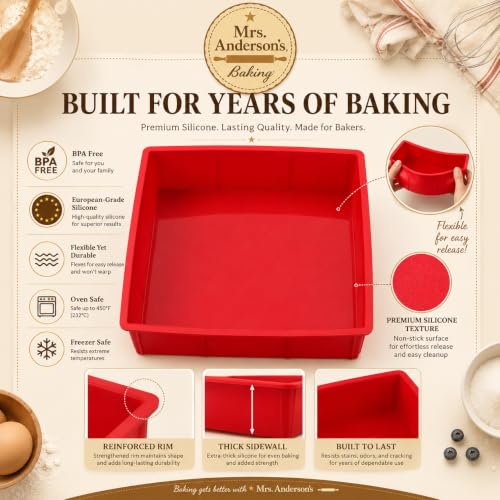 Mrs. Anderson's Baking Silicone 9-Inch Square Cake Pan, BPA Free, Non-Stick European-Grade Silicone, 9 x 9-Inches - size: Square, 9-Inch