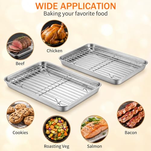 Baking Sheet with Wire Rack (2 Pans + 2 Racks), Stainless Steel Cookie Sheet with Cooling Racks, Stainless Steel Cookie Sheets Pan and CoolingRack for Baking Cookies Jelly Rolls