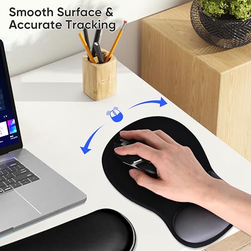 Wrist Rest Support for Mouse Pad Keyboard Set Circle Coaster Gaming Mouse Pad Ergonomic Gel Memory Foam Set for Computer, Laptop, Office, Pain Relief, Comfortably Typing Black KM-33 - color: Km-33