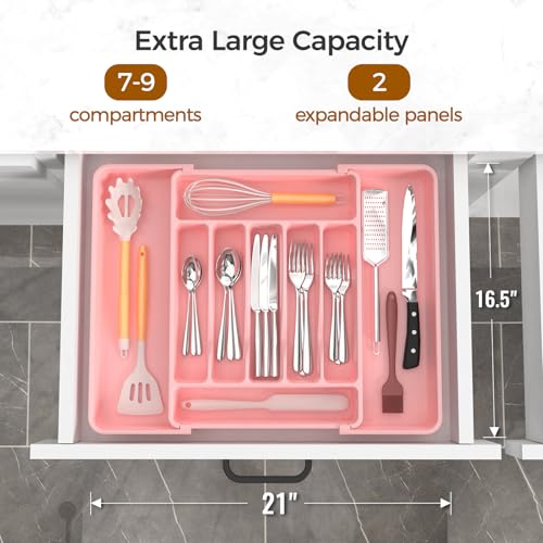 ukeetap Extra Large Expandable Silverware Organizer, Flatware Tray, Pink - color: Pink