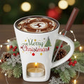 Honeydak Christmas Chocolate Fondue Mug with Fork 3 Candle Sweet Ceramic - color: White, style: Modern