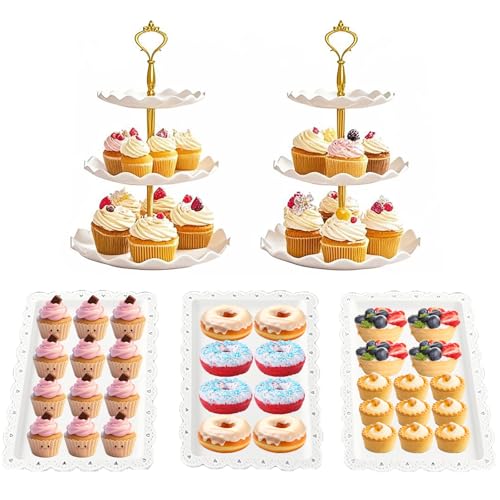 5 Pcs Cake Stand Set with 2 Tier Holders & 3 Appetizer Trays for Party