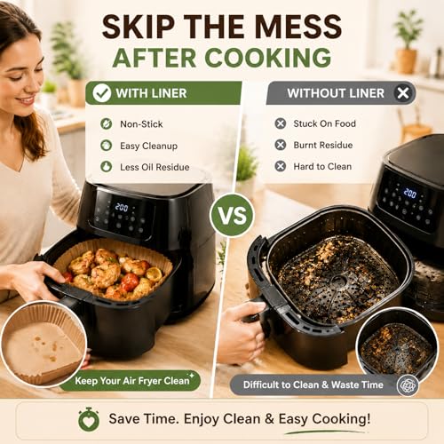 10 Inch Air Fryer Liners Disposable, 100 PCS Square Parchment Paper Liners - size: 10in