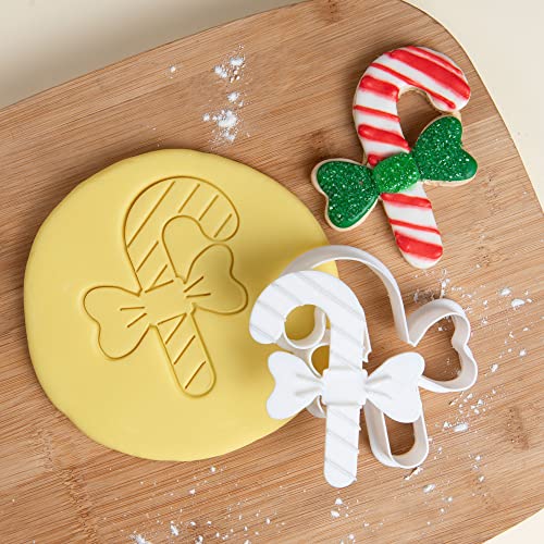 Christmas Candy Cane Cookie Cutter and Embosser Set Detail 4" Baking Mold - color: Candy Cane, size: 4"