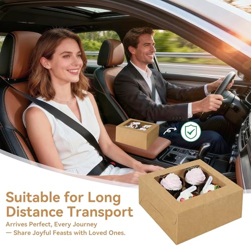 30-Set Cupcake Boxes Bulk with Clear Display Window Hold 4 Standard Cupcakes, Disposable Food Grade Brown Cupcake Carrier Cupcake Container, Perfect for Cupcakes Muffins Cookies Pastries