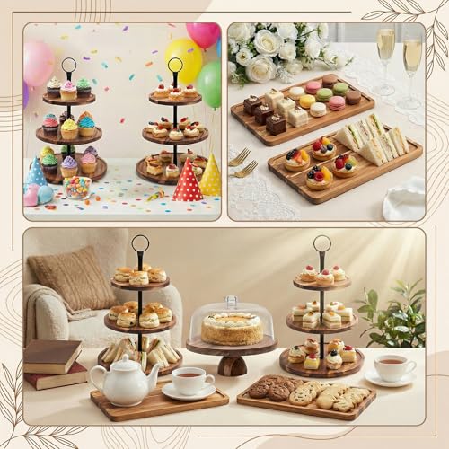 Arttown Acacia Wood Cake Stand with Lid Dessert Table Display Set of 5