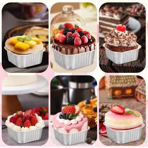 60Pack 5oz Silver Mini Cake Pans with Lids Baking Cups Aluminum Foil Pans Tins, Individual Dessert Cups Containers for Sales,Party,Picnics - color: Silver