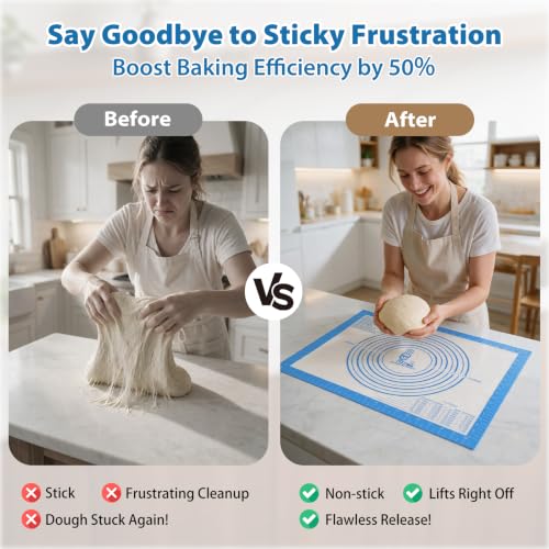 Nonstick Silicone Pastry Baking Mat Large with Measurements 16''By 20'' - color: Blue, size: 20"L x 16"W