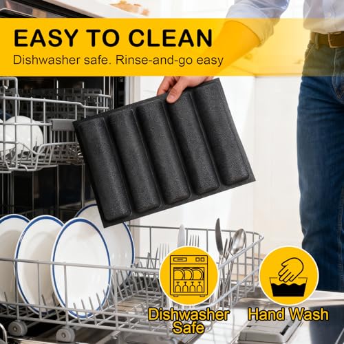 Silicone Perforated Baking Forms, 8-Loaf Baguette Bread Pan & French Bread Baking Pan, Reusable Perforated Baking Mat & Silicone Molds for Baking (29.92x16.14inch, Black) - size: 8-Loaf