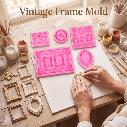 Pimoys 5 Pcs Photo Frame Fondant Molds Vintage Silicone - style: Photo Frame