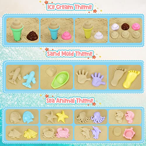 REZUCREY Beach Toys with Ice Cream, Collapsible Buckets for Kids Ages 3-12