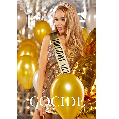 "BIRTHDAY QUEEN" Sash and Tiara for Women Crystal Tiara and Satin Kit for Girl Rhinestones Crown with Comb Glitter Hair Accessories for Prom Party Decoration Cake Topper Accessory Set with Pins - color: Champagne Tiara+Gold Sash