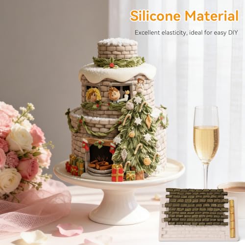 Fondant Impression Mat, Silicone Brick Wall Pattern Lace Mat Silicone Imprint Mold Sugarcraft Wedding Cake Decorating Tools Chocolate Sugar Baking Mold