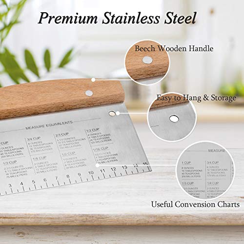 HaSteeL Bench Dough Scrapers, Stainless Steel Griddle Scraper Pastry Cutter - color: Wooden Handle