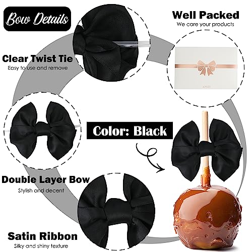 AIMUDI Black Satin Ribbon Twist Tie Bows for Treat Bags - 3.5" Black Bows for Crafts, Gift Wrapping & Wedding Favors - 24 Counts - color: Black