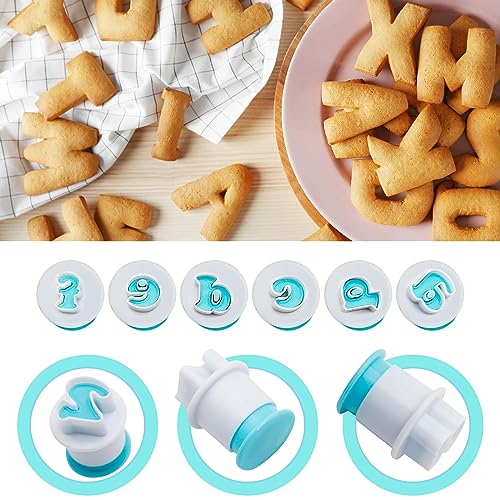 26PCS/Set Cookie Stamp Impress Cookie Cutters Alphabet Letter Cake Biscuit Mold Letter Shape DIY Cookie Biscuit Alphabet Cake Tool Embosser Cutter (Lower Case Shape with Number) - size: Style 1