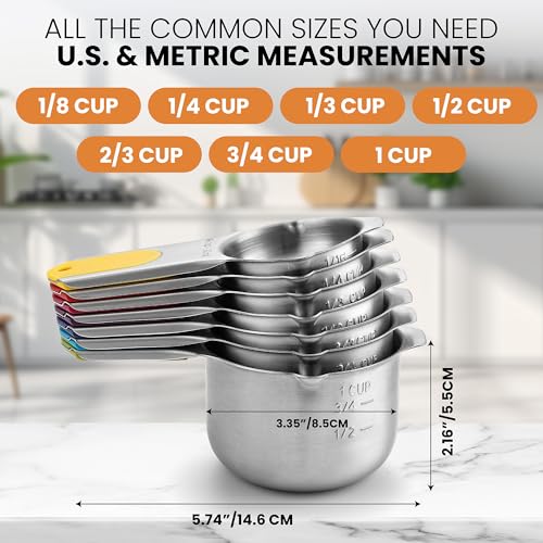 Spring Chef Magnetic Stainless Steel Measuring Cups Set of 7, Multicolor - color: Multicolor