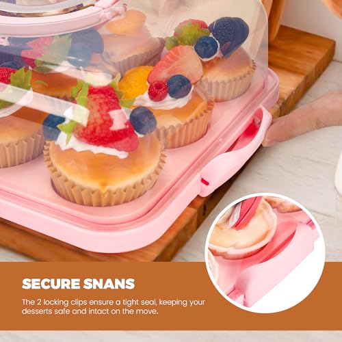 Pink Cupcake Carrier Cupcake Holder with Lid, Cake Container - color: Pink