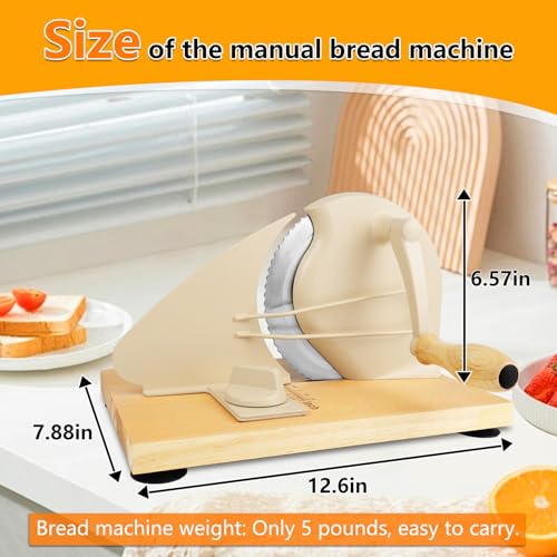 𝐔𝐩𝐠𝐫𝐚𝐝𝐞 Bread Slicer, Manual Bread Slicers with Hand Crank,Sourdough Slicer Manual Adjustable Width,Stainless Steel Blade Metal Guide Rail,Bread Slicer for Homemade Bread, 10 Years Warranty - color: Cream