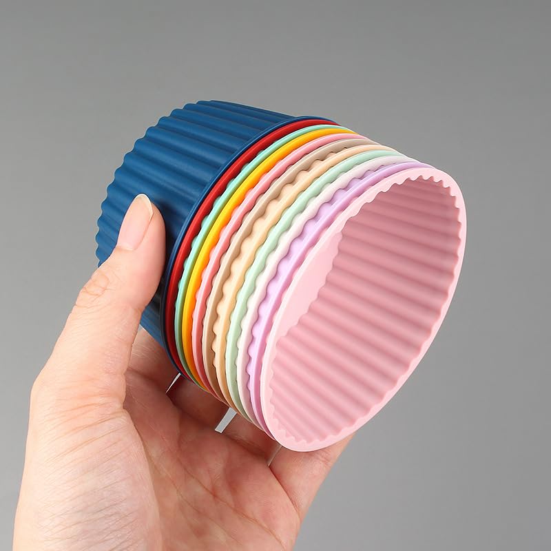 Silicone Baking Cups, 10 Reusable Nonstick Cupcake Liners, Premium Muffin Molds - Stand Alone Cupcake Holders 10 Designer Colors