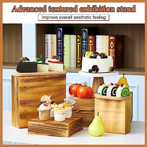 Roowest 4 Pack Wooden Display Risers, Rustic Cake Stands, Rustic Brown - color: Rustic Brown