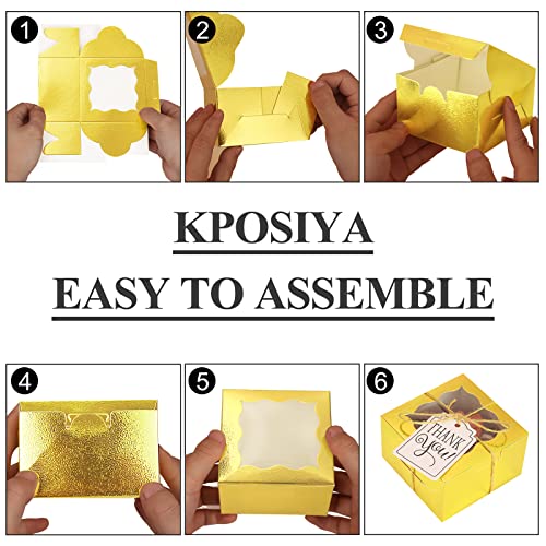 KPOSIYA 10pcs Small Cookie Boxes with Window, 4x4x2.5 Gold Bakery Box - color: Gold, size: 10