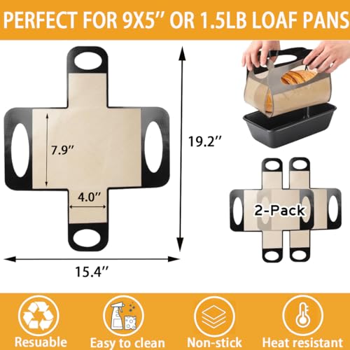 Silicone Bread Sling Mat - Reusable Sourdough Bread Making Loaf Pan Lifter Liner Non-stick & Easy Clean Dough Transfer Mats with 4 Handles Fits for 9x5" or 1.5lb Loaf Pans - color: 2Pcs Black