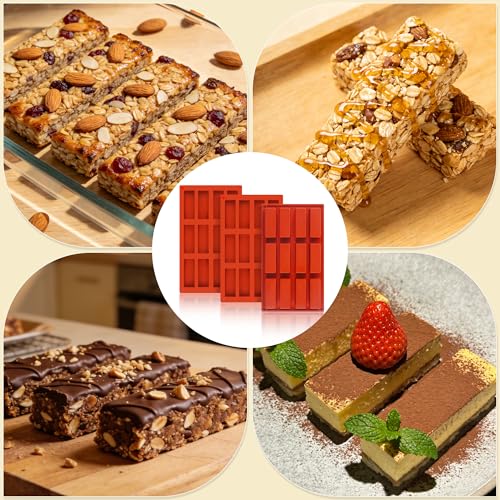 3Pcs Silicone Granola Bar Mold, 12-Cavity Rectangle Silicone Chocolate Bar Mold for Baking Chocolate Bars, Non-stick Candy Chocolate Bar Mold for Truffle, Ganache, Cheesecake, Butter - color: 12-Cavity Rectangle Chocolate Bar Mold