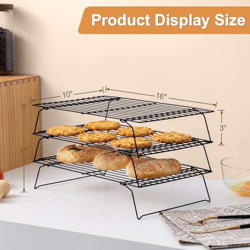 Briout Cooling Rack for Cooking Baking 3 Tiers, 16" x 10" Wire Rack, Black - color: Black, size: 16"x10"-3Tier
