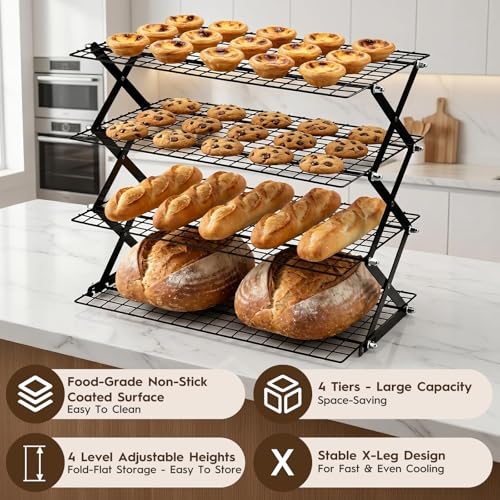 4 Tier Collapsible Cooling Rack for Cooking and Baking Rack Stackable - size: 4 Tier