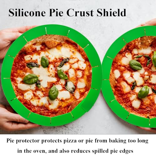 Adjustable Silicone Pie Crust Shields Baking Protectors Cover Ring Fits 8-11.4 Inch Pies Baking Pie Crust Shield Protector Cover for Edges (Green-2Pcs) - color: Green-2pcs
