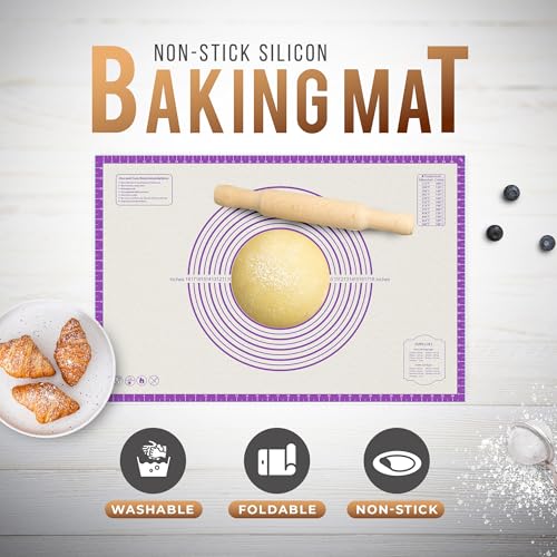 26 * 16 inches Purple, Non-Slip Silicone Baking Sheets - Baking Mat with 0.7mm Thickness - Non-Stick Pastry & Cookie Mat for Kitchen Counter for Rolling Out Dough with Measurements. - color: Purple, size: 26"L x 16"W